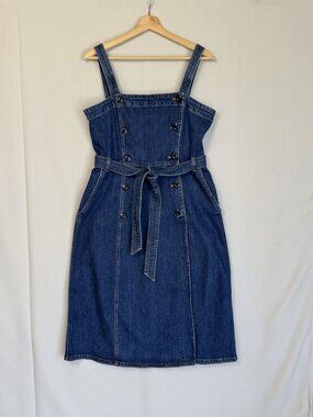 J. Crew Double Button Front Trench Stretch Denim True Wrap Midi Dress Size 10